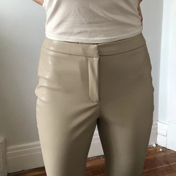 Beige Faux Leather Pants - Picture 3 of 3